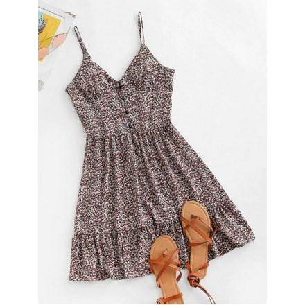 Ditsy Print Flounce Button Placket Sundress