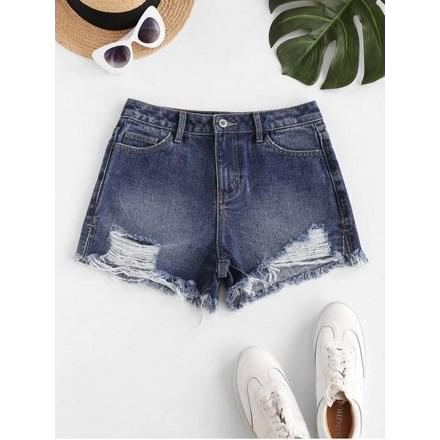 Destroyed Frayed Hem Denim Cutoff Shorts