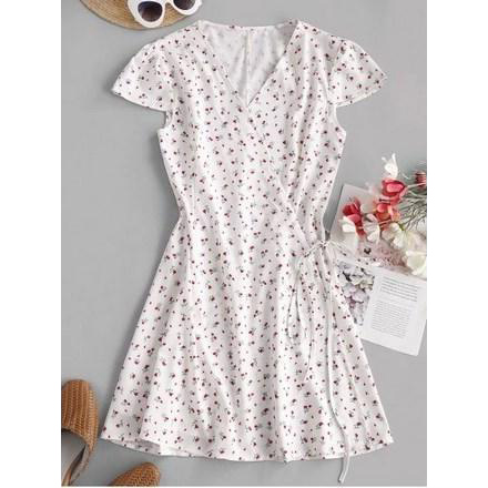 Ditsy Floral Cap Sleeve Mini Wrap Dress