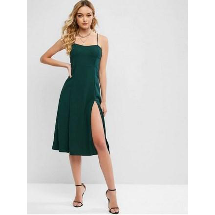 Criss Cross Smocked Back Slit Cami Dress