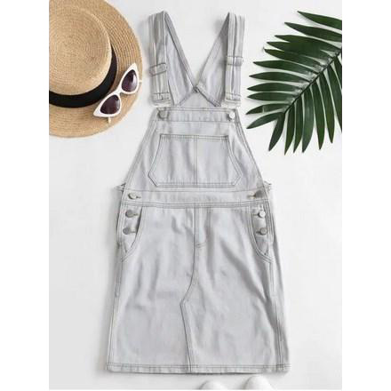 Casual Denim Pockets Overalls Dress